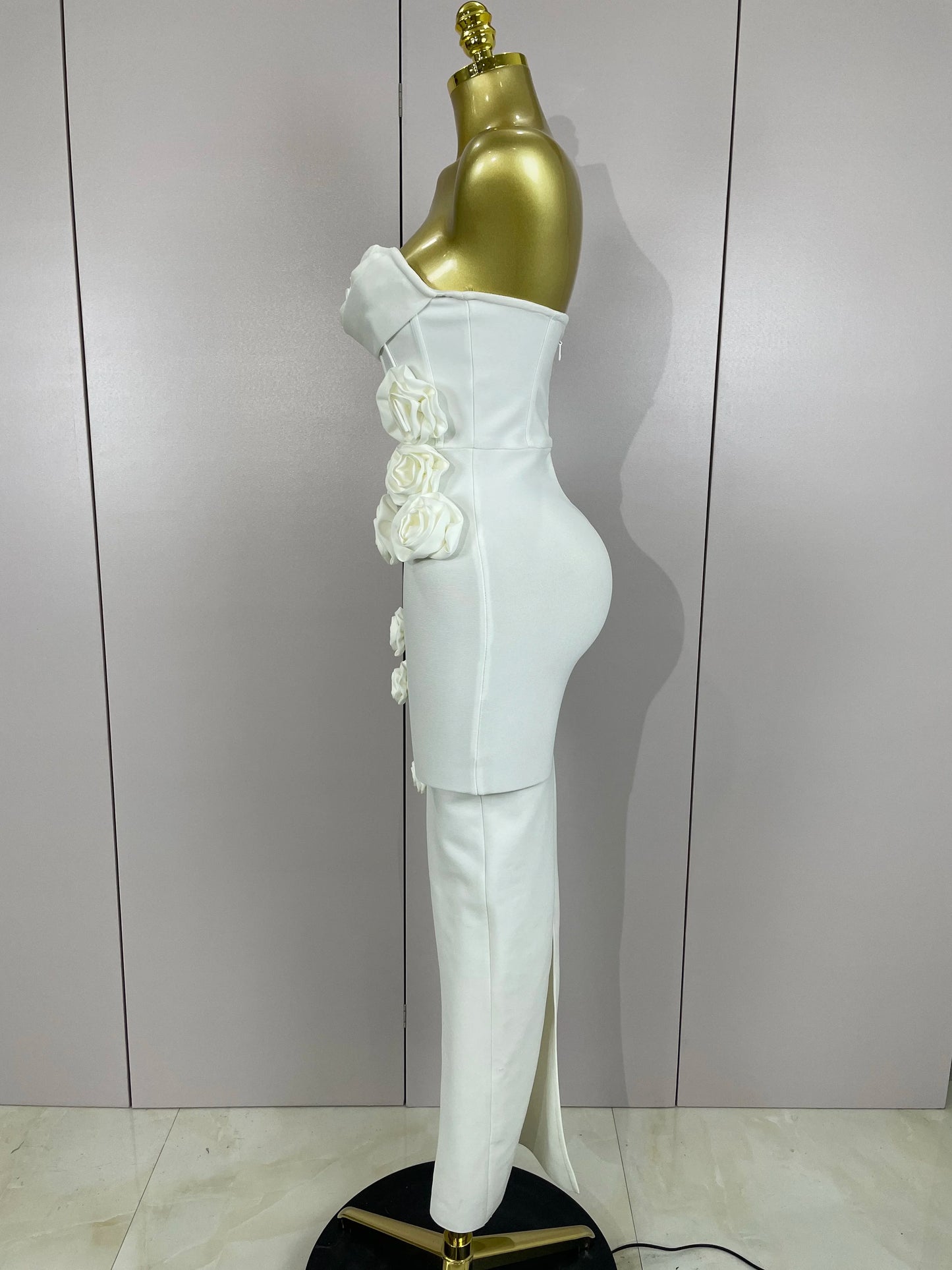 Sexy Fashion White Elegant Strapless Flower Bodycon Long Dress Women Casual Streetwear Club Birthday Party Slim Elegangt Dresses