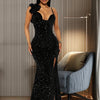 New Sexy Slit Leg Padded Long Cocktail Prom Dress Women‘s Luxury Sequin Strap Evening Party Wedding Gown Birthday Night Vestidos