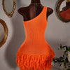 2026 Y2K TikTok Hot One Shoulder Crochet Dress Orange Fringe Bodycon Mini Dress for Vacation Party Clubwear