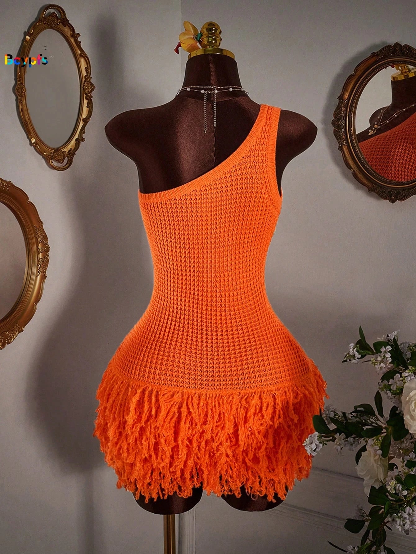 2026 Y2K TikTok Hot One Shoulder Crochet Dress Orange Fringe Bodycon Mini Dress for Vacation Party Clubwear