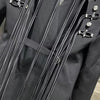 VGH Minimalistische Patchwork-Blazer mit Kordelzug für Damen, Revers, lange Ärmel, rückenfrei, ausgeschnittener Blazer im weiblichen Stil
