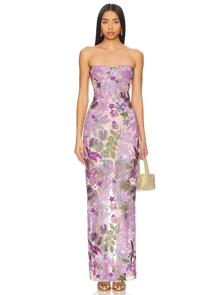 2025 Sommer Neuer BH Heavy Industry Pailletten Split Langes Kleid Damen Elegantes Promi Club Party Abendkleid Großhandel