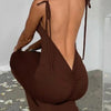 Elegantes, tief ausgeschnittenes, rückenfreies, eng anliegendes Maxikleid für Damen – Spaghettiträger, ärmellos, Bodycon-Kleid, sexy Club-Party-Kleider