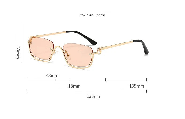 Halbrahmen Eckige Sonnenbrille für Damen Luxusmarke Kleine Metall Retro Rechteckige Schwarze Sonnenbrille Damen Mode Brille