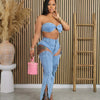 Jeans-Sets für Damen 2024 Sexy Streetwear Zweiteilige Outfits Brustwickel Ärmelloses, rückenfreies Top Ausgeschnittene Jeans