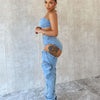 Jeans-Sets für Damen 2024 Sexy Streetwear Zweiteilige Outfits Brustwickel Ärmelloses, rückenfreies Top Ausgeschnittene Jeans