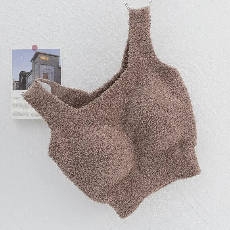 Women'S Winter Warm Fleece Padded Vest Bralette Bra Crop Top Thermal Underwear Solid Color Underwear With Chest Pads Thickened