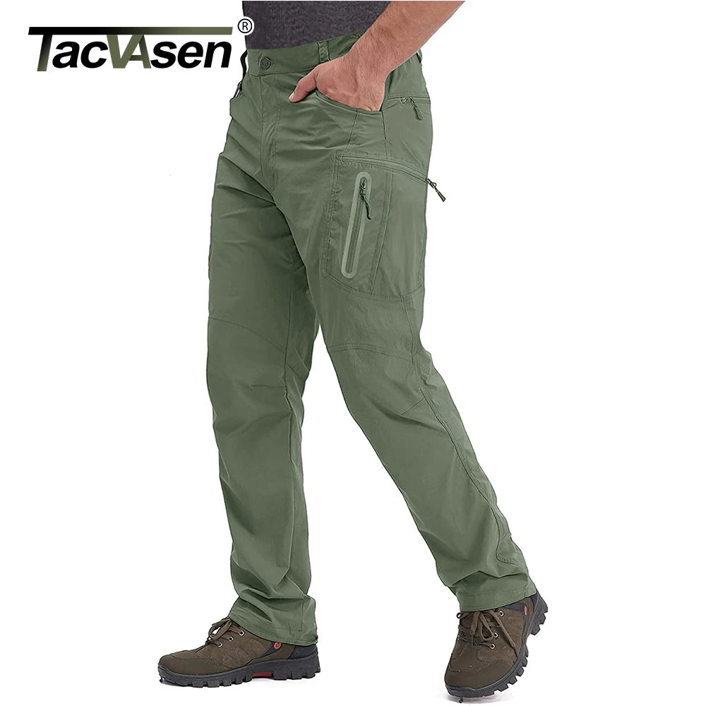 TACVASEN Summer Lightweight Trousers Mens Fishing Pants Outdoor Hiking Nylon Quick Dry Pockets Cargo Pants Casual Work Trousers