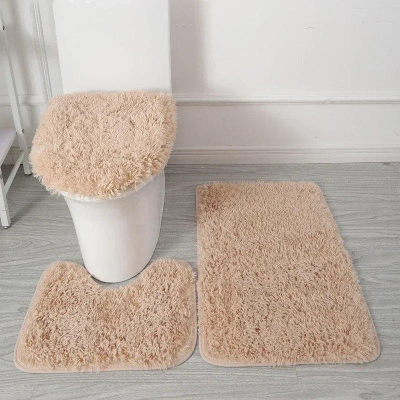 3er-Set einfarbige Heimteppiche Toilettendeckelbezug Teppich-Set rutschfeste Fußmatte für Badezimmerboden Badteppich Fußmatte