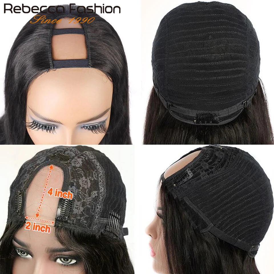 Yaki Straight U-Part-Perücken für schwarze Frauen, Kinky Straight U-Part-Perücke Echthaar Kurz Schwarz Braun U-Part-Perücke Kinky Straight Clip