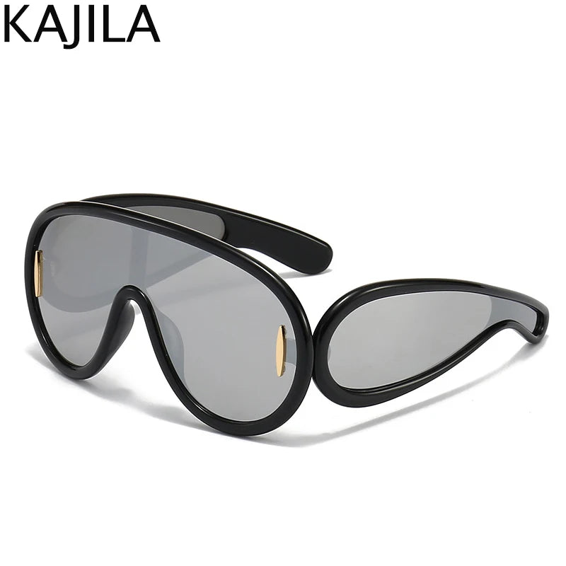 Oversized Wellen-Masken-Sonnenbrille Einteilige Damen-Sport-Y2K-Punk-Sonnenbrille für Damen 2024 Luxusmarke Steampunk-Brillen-Goggle
