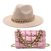 Set Straw Hat and Bag Set Gold Chain Bag Hat Set Ladies Leather Bag Tote Church Fedora Party Jazz Straw Hat