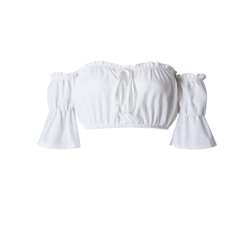 Crop tops women 2024 summer lantern sleeve sexy strapless beach tops plus size red black white ruched crop top