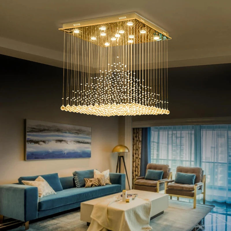 Kronleuchter K9 Kristall Pendelkugel Quadratischer Kronleuchter Beleuchtungskörper Regentropfen Vorhang Glas Kronleuchter LED-Licht