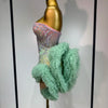 Women Sexy Strapless Backless Green Diamonds Mesh Dress Birthday Party Costume Bar Nightclub Singer Stage Performance Outfit