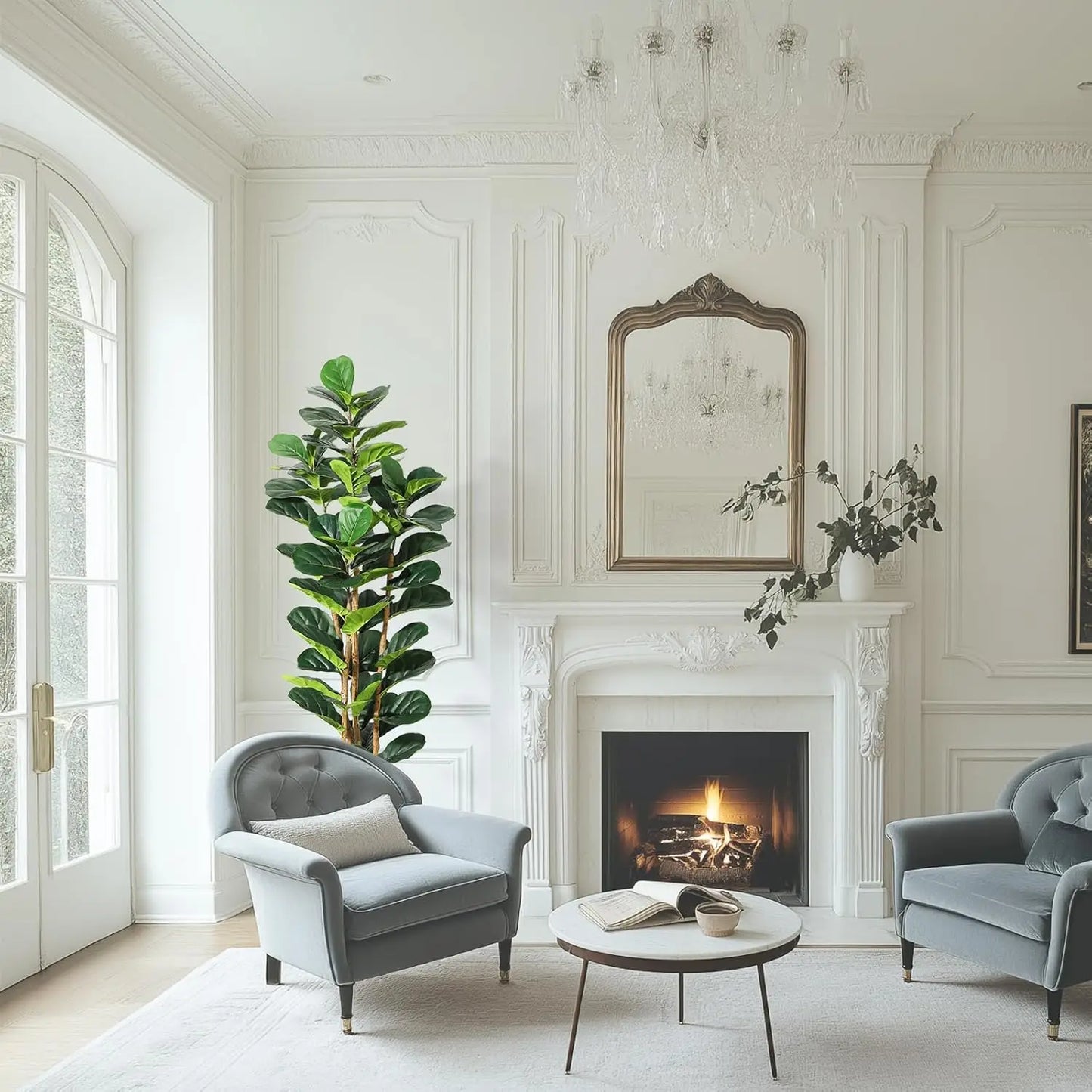 5/6/7 FT Artificial Fiddle Leaf Fig Tree with Pot Faux Trees with Artificial Plants Fiddle Leaves Greenery Fake Tree for Home
