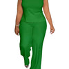 Wmstar Women Two Piece Set Plus Size 3XL 4XL Summer Casual Fashionable Print Sleeveless Shirt Suit Wide Leg Pants Female Outfits