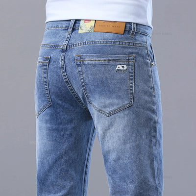 Frühlings Herren Hellblaue Slim Jeans Stylische Lässige Stretch Denim Hose Klassische Chinohose Rauchgrau