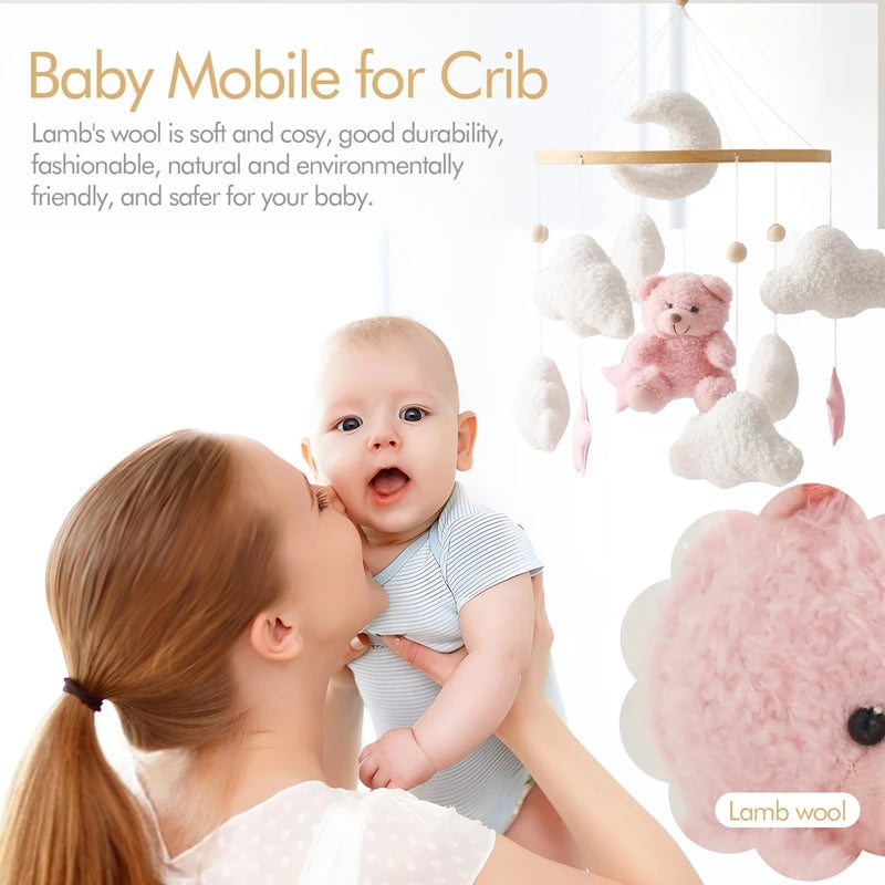 Baby-Kinderbett-Mobile-Rassel-Spielzeug 0-12 Monate Säugling Weicher Filz Teddy Samt Rosa Bär Bettglocke Hängendes Spielzeug Halterung Babybett Mädchen Spielzeug