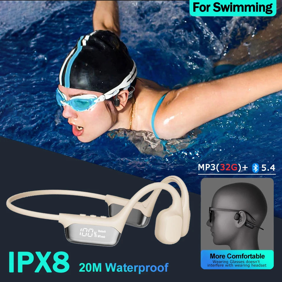 Knochenschallkopfhörer Bluetooth 5.4 Kabellose Ohrhörer IPX8 Wasserdicht für Schwimmsportler Unterstützt MP3-Player mit 32 GB RAM