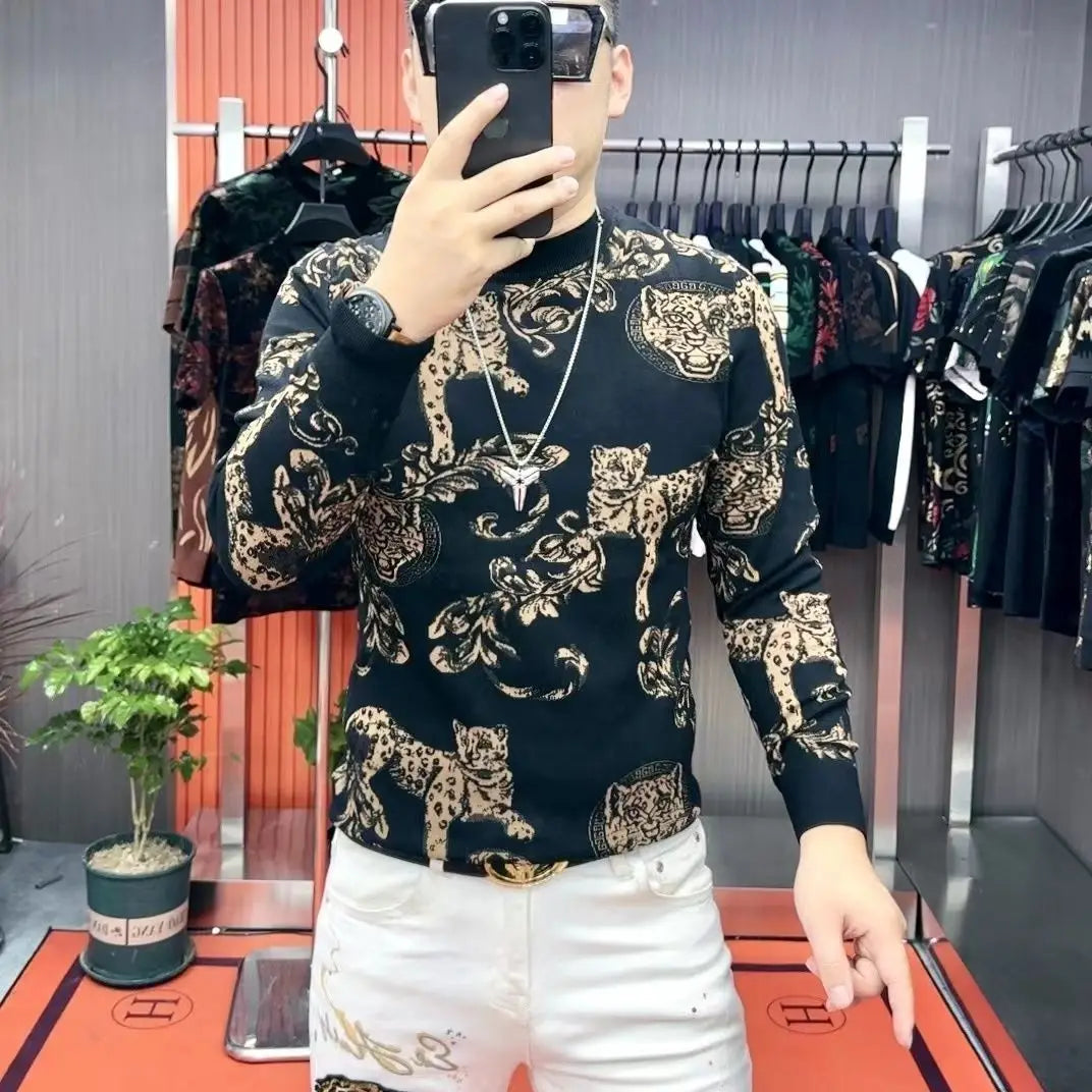 Herren-T-Shirt mit modischer Persönlichkeit, stilvoll und vielseitig, im Trend, Langarm-Herren-Base-Shirt, dicker Stil
