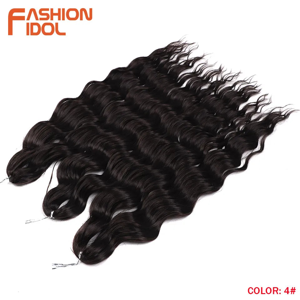 FASHION IDOL 24-Zoll Häkelhaar Synthetische Wasserwelle Flechthaarverlängerungen Ombré Regenbogenfarbe Kunsthaar Deep Wave Lockenhaar