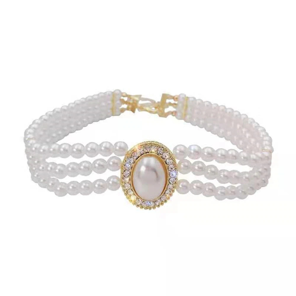 Luxuriöses Vintage dreilagiges Perlen-Collier, 2024 neue Trend-Schmuckmode Damen Halskette für den Hals Partygeschenk