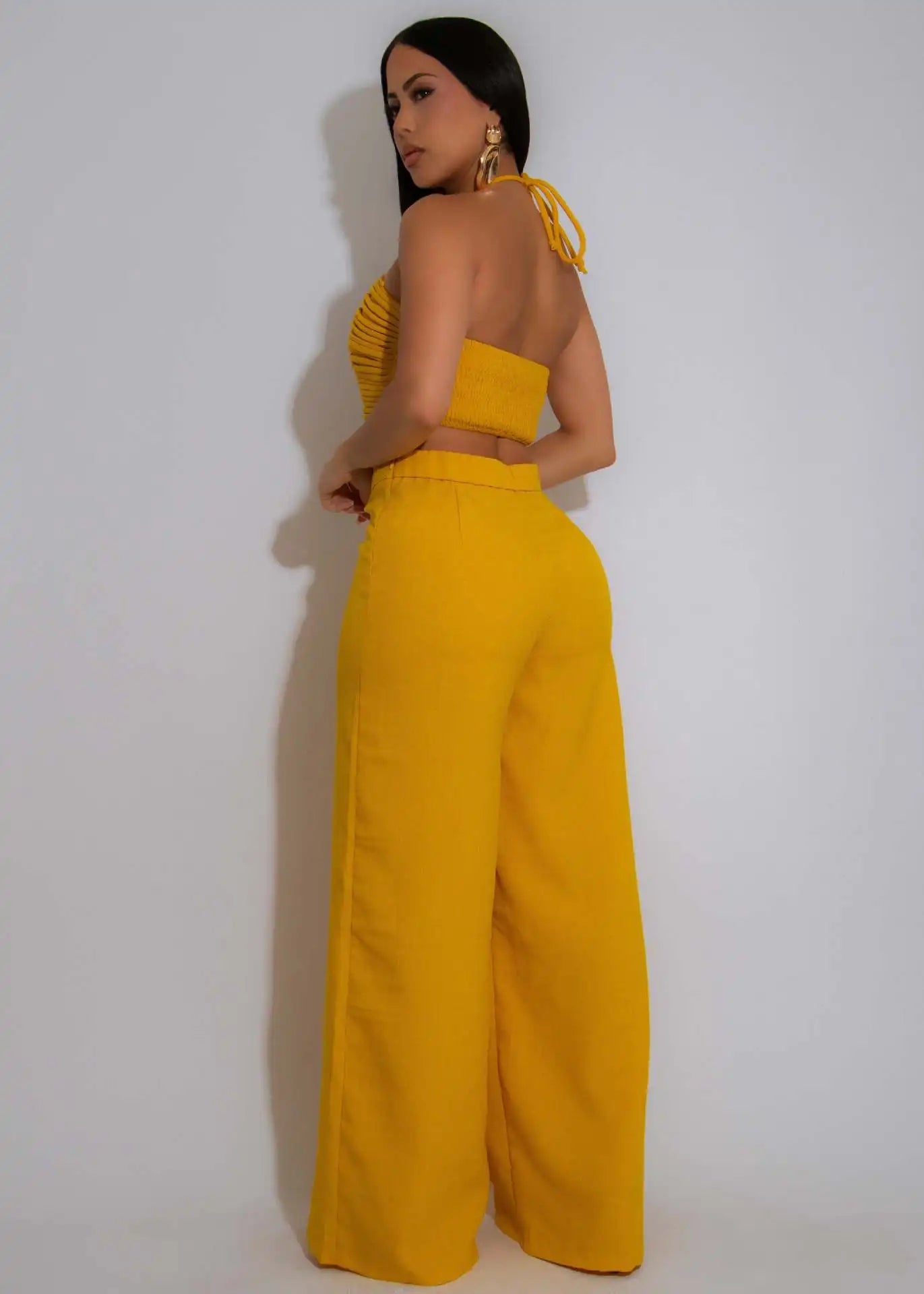 Pant Set Women Two Piece Sets Sexy Sleeveless Tops Drawstring Wide Leg Long Pants High Waist Y2k Streetwear Elegant Splice