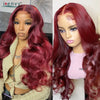 13X4 HD Transparente Lace Front Perücken Burgunderrote Echthaarperücken Vorgezupft 30 Zoll Body Wave Lace Front Perücken für Frauen Gelockt