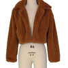 Fashion Faux Fur Open Stitch Lapel Crop Jackets Women Clothing Autumn Winter Solid Long Sleeve Warm Furry Fluffy Coat Outer Wear