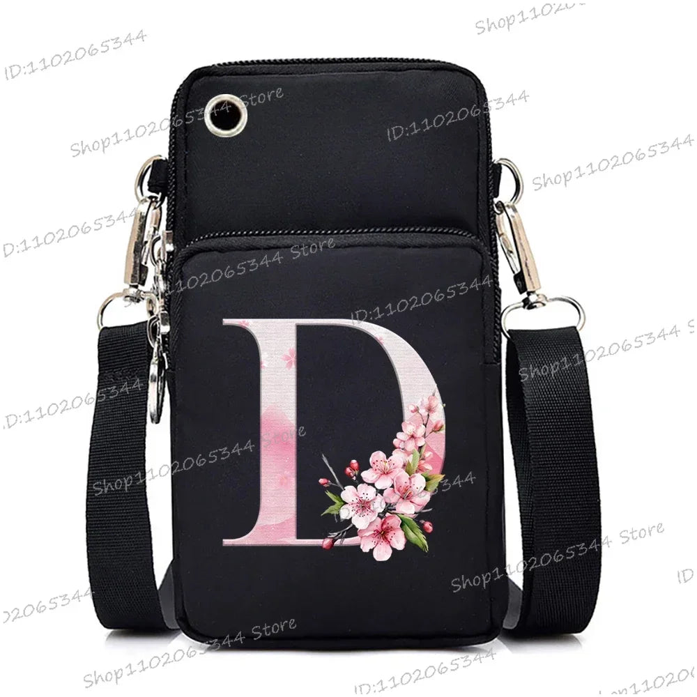 Damen Kuriertasche Kleine Handtasche Umhängetasche Geldbörse für Handy Sakura 26 Alphabet-Druck Münzgeldbörse Damen Kartenhalter