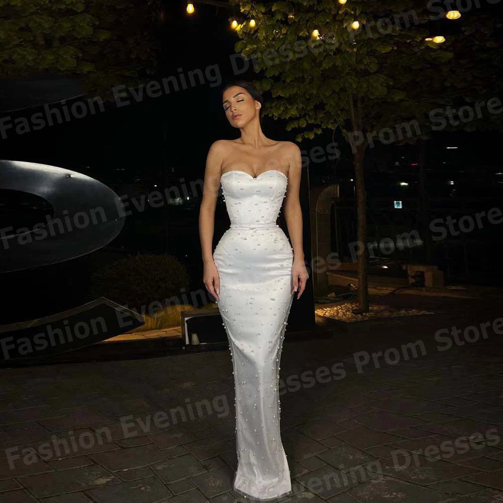 Sexy Women Mermaid Evening Dresses Sleeveless Vestidos Para Fiesta De Lujo Prom Gowns Customized Sweetheart Pearl Robe De Soirée