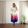 Miyaki Plus-Size Women's Dress with Pleated Design, Puff Sleeves, Long Sleeves, Gradient Color-Blocking, Mid-Length Dress, Popular in Europe and America, Suitable for Daily Wear, Travel, and Dates