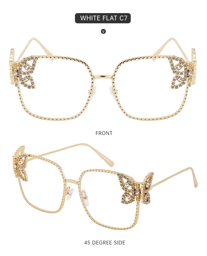 Oversized Square Sunglasses Women Rhinestone Butterfly Frame Sun Glasses 2025 Luxury Brand UV400 Protection Eyewear For Ladies