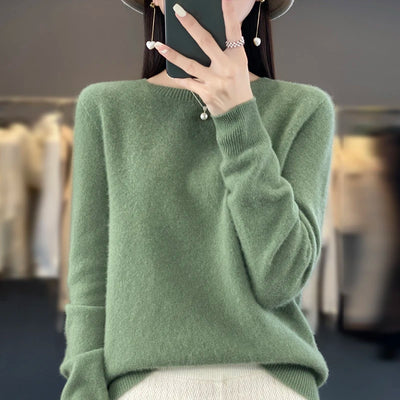 Neuer Kaschmirpullover Damenpullover Herbst und Winter 100% Merinowolle Mode O-Ausschnitt Herbst warmer Pullover Top