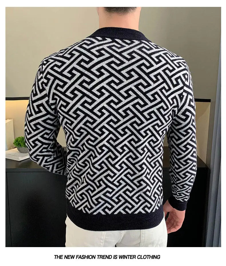 Herbst Winter Samt Strickpullover Herren Langarm Rundhalspullover Slim Fit Business Freizeit Strickwaren Tops Herrenbekleidung