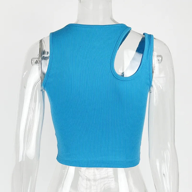 Sexy Rib-knit Tank Top for Women Summer Solid O-neck Sleeveless Crop Tops Street Vintage Korean Fashion Shirt Vest Y2K Clothes