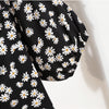 Damen Minikleider Sommer Mode Damenkleider Bedruckte Chiffonkleider mit Blumenmuster, gerafft, plissiert, kurze Puffärmel, Freizeitkleid