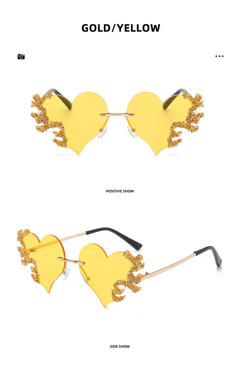 Randlose Sonnenbrille Damen Luxusmarke Strass Sonnenbrille Damen Niedliche Herzform Punk Party Brille очки від сонця женские
