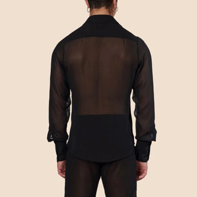 Herrenbekleidung Mesh Durchsichtig Sexy Langarmshirt Einfarbig Button-down Vintage Streetwear Retro Party Oberteile S-XL