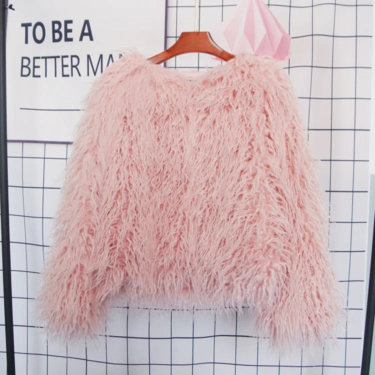 2023 Women Faux Fur Coat Autumn Winter High Quality Fluffy Short Coat Faux Fur Jacket
