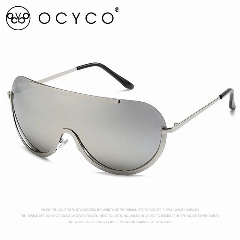 Metallische Oversized Punk Sonnenbrille Damen Semi-Randlose Schutzbrille Shield Lens Designer Große Sonnenbrille Damen Modeaccessoires