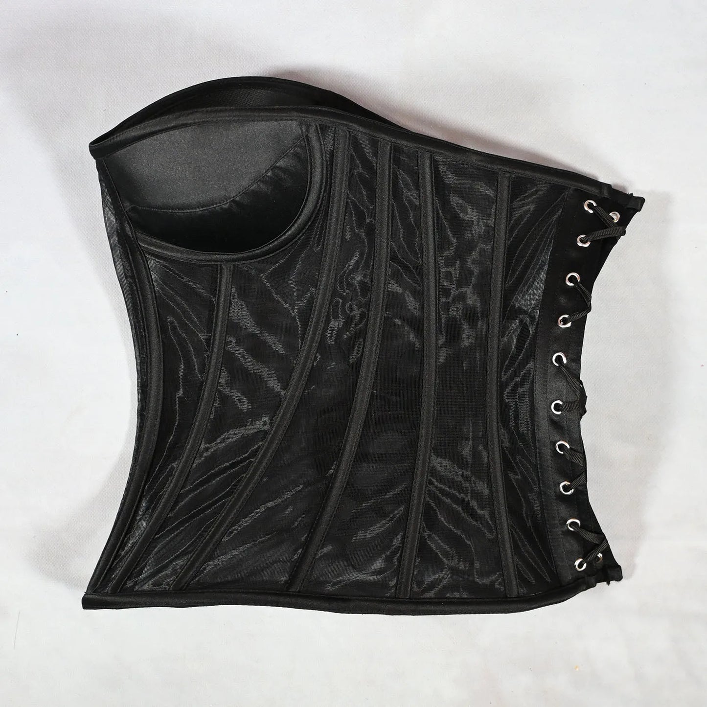 Women Mesh Corset Bustier With Cups Overbust Tight Shaping Tops Strapless Transparent Bodice Slimm Waist Wedding Lace Up Boned
