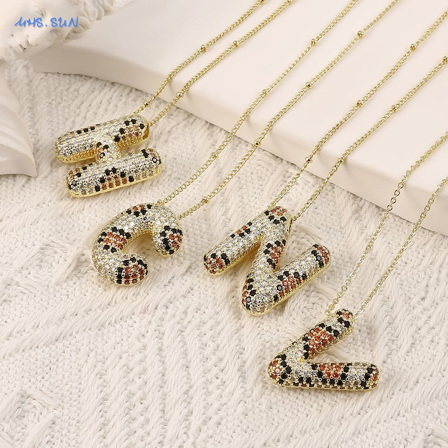 MHS.SUN Neue Leopard Bubble Buchstabenkette Vergoldet Chunky Bubble Zirkon 26 Initialen Anhänger Halskette Frauen Modeschmuck