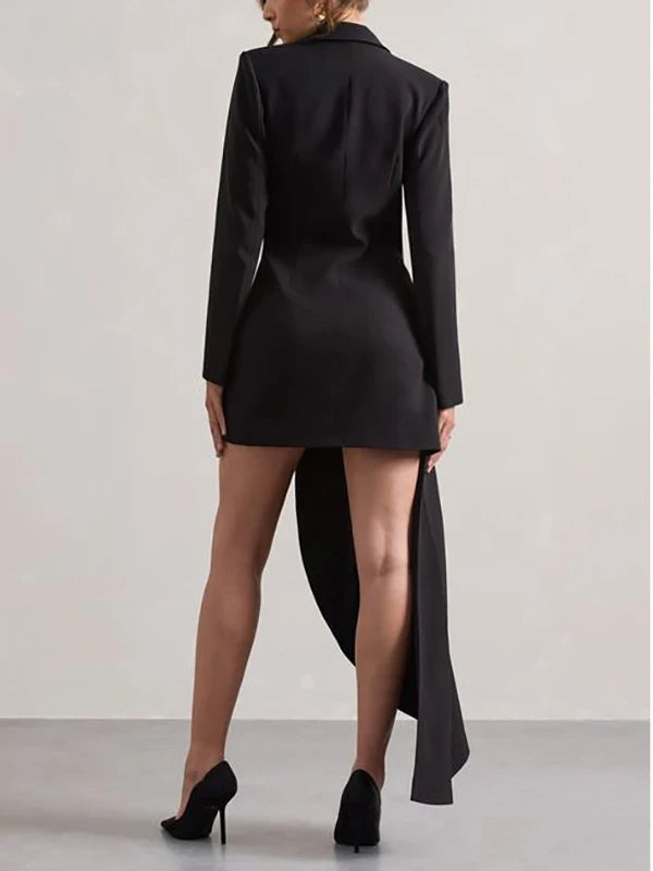 Yeezzi 2025 Neuer Urbaner Damen Blazer Schwarz Weiß mit Vokuhila-Schnitt und Revers, Büro Damen Mode Blazer mit geknöpften Taschen für Pendler