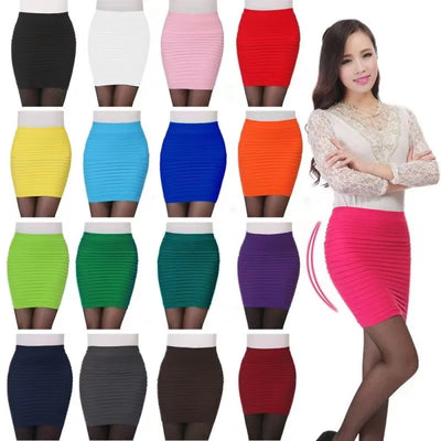Sommer Damen High Waist Rock Uni Elastischer Faltenrock für Damen Büro Drapiert Schmal Minirock Sexy Damen Bleistiftröcke