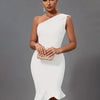 Mermaid Midi Bandage Dress Women Black Bodycon Dress Evening Party Elegant Sexy One Shoulder Birthday Club Outfit 2023 Summer