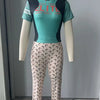 STYLISH LADY Letter Moon Printed Fitness 2 Piece Set Women Short Sleeve Crop Top and Skinny Pant Suits 2025 Summer Sports Outfit