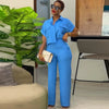 Women's Two Piece Sets Spring Summer Casual Solid Turn-down Neck Short Sleeve Loose Top & Wide Leg Pants Set  Streetwear Outfits