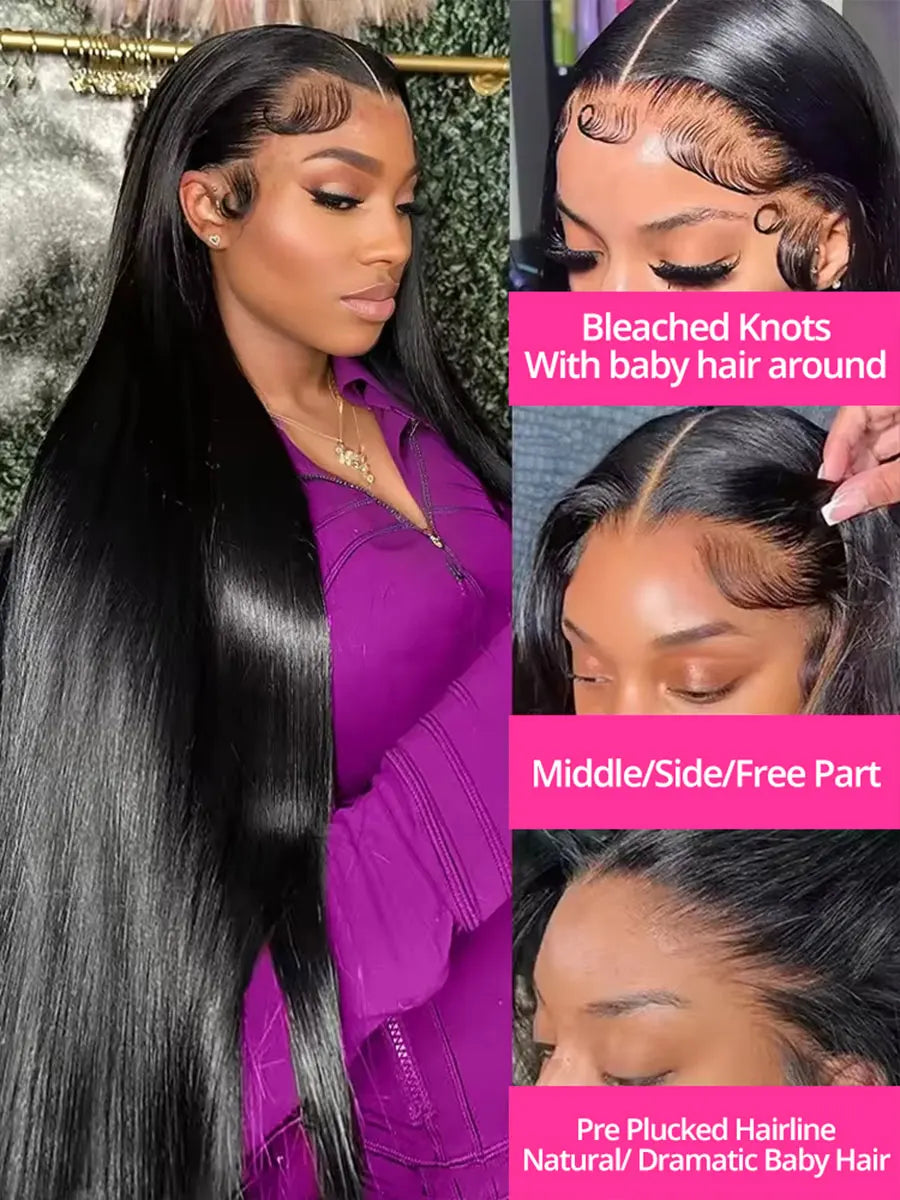 Wear And Go Glueless Pre Cut Wigs Human Hair Straight Lace Front Wigs Human Hair 13x4/13x6/5x5 Glueless Wear To Go Natural Black